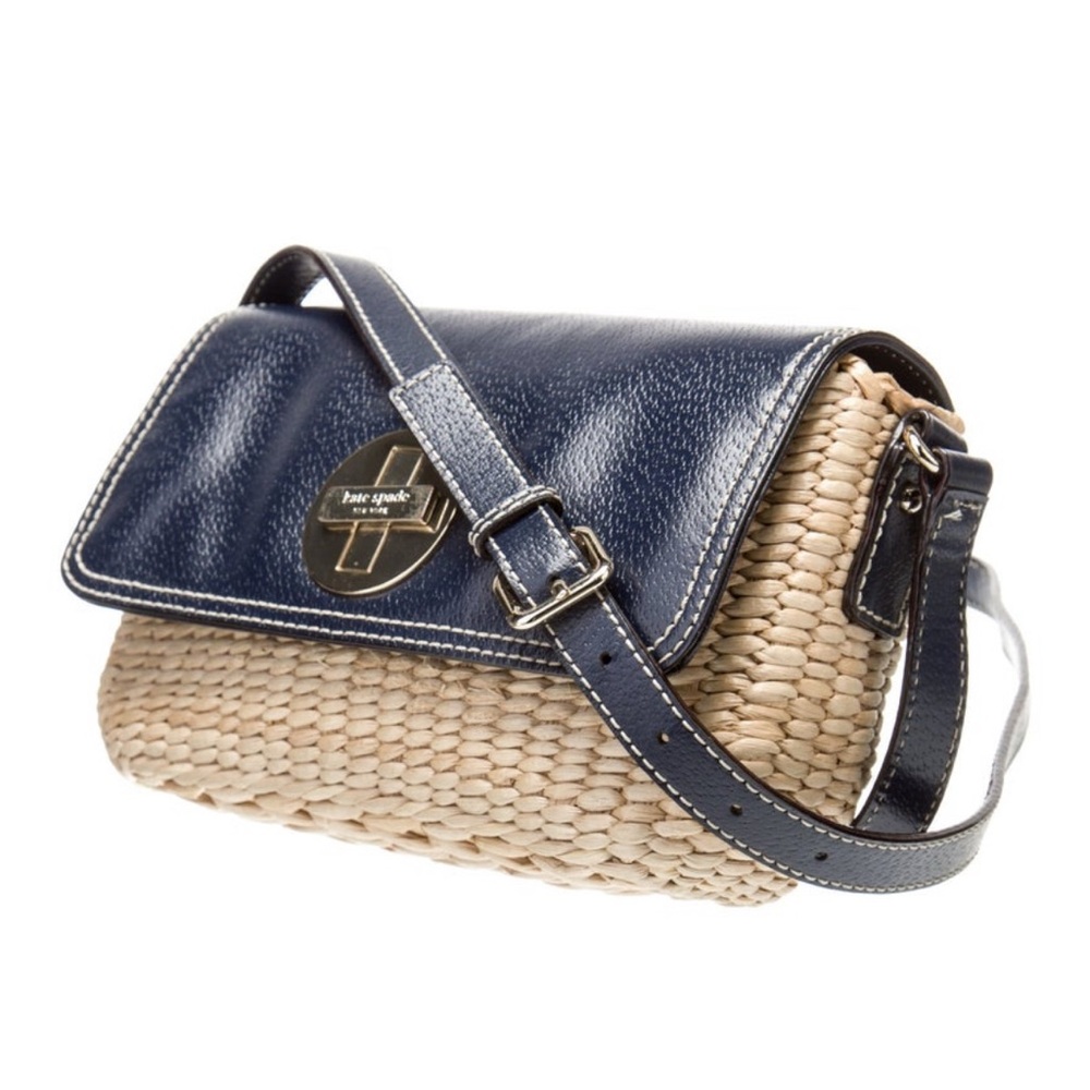Kate Spade New York limited edition Navy Leather and Straw Crossbody Bag